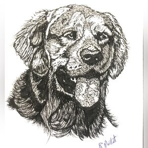 Original drawing in pen on paper. Dog. 5.5”x8” signed by artist. Without frame.
